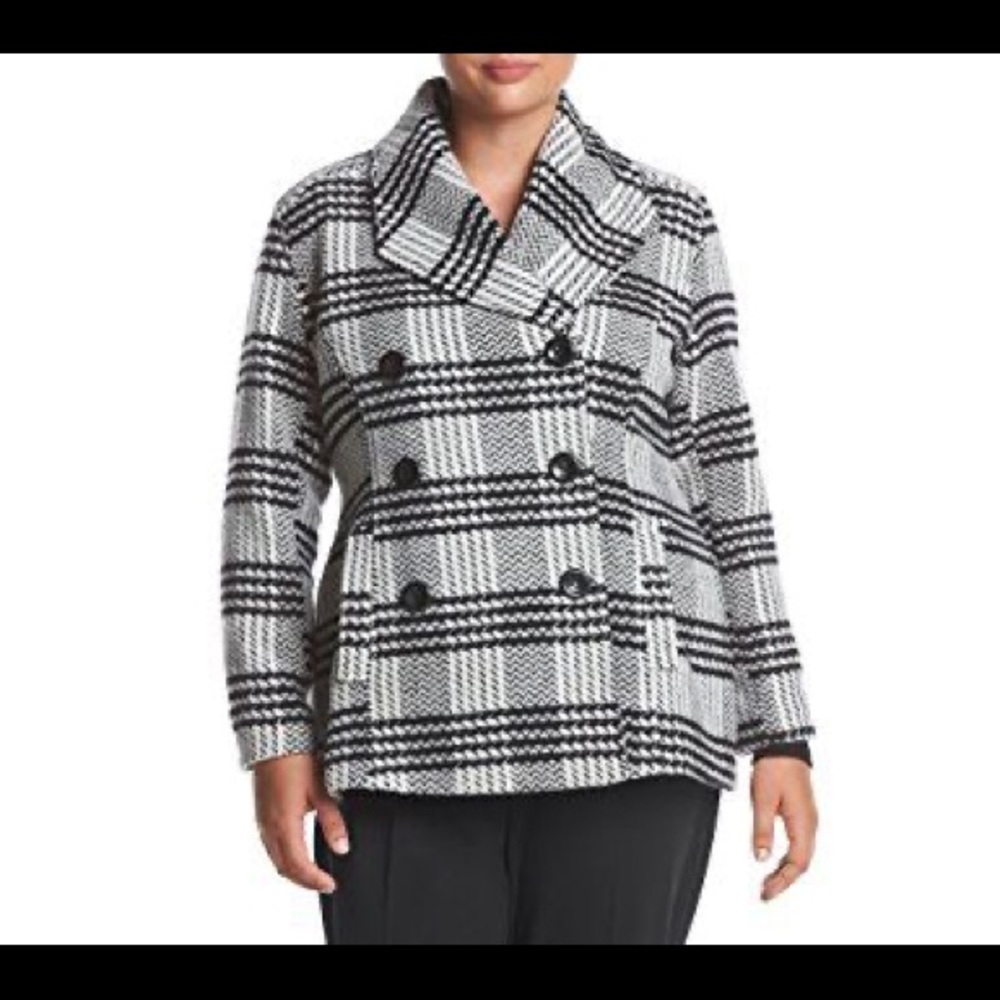 Rampage brush plaid black white peacoat statement